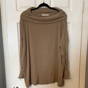 We the Free Taupe Off-Shoulder Rib Knit Sweater